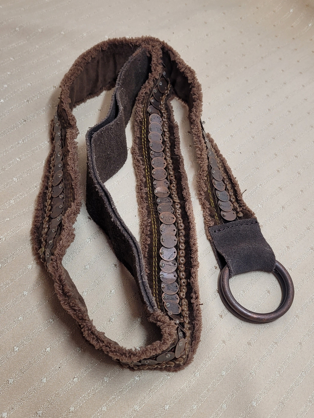Vintage Gap 1969 Brown Suede Boho O-Ring Belt with Metal Discs Y2K 2006